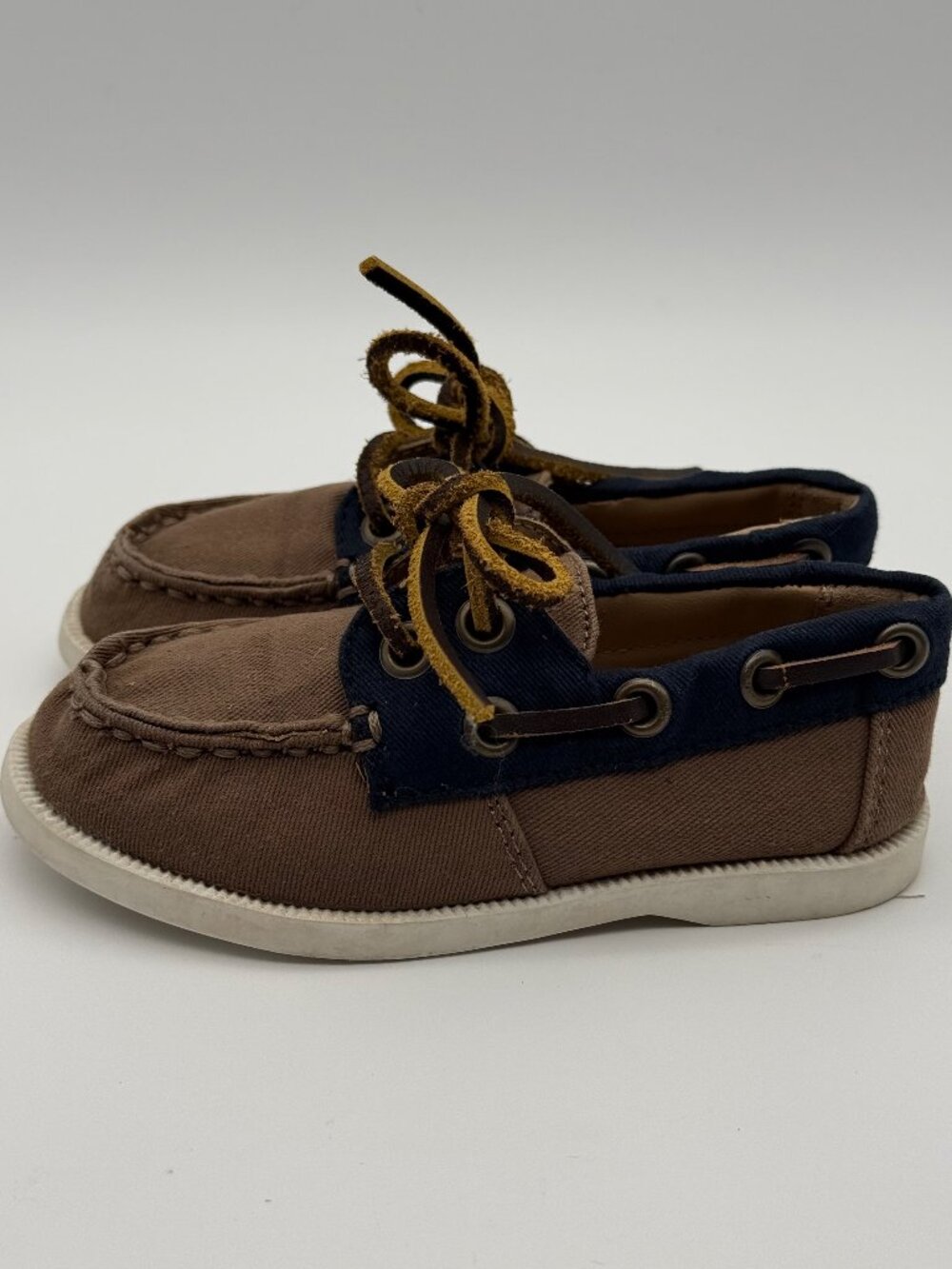 Janie and Jack Brown Canvas & Navy Boat Shoes Size 8